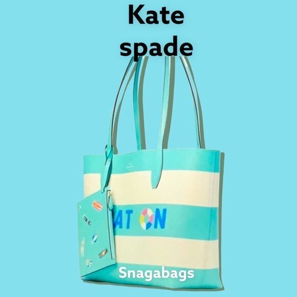 KATE SPADE NWT POOL FLOAT LARGE LEATHER OPEN TOP  TOTE BAG BEACH SUMMER - Picture 2 of 12
